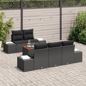 Conjunto de Sofá Garden de 6 Peças com Almofadas Pretas de Poli Rattan
