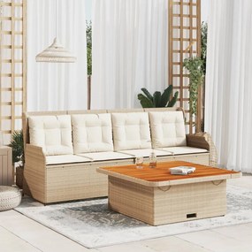 vidaXL 3 pcs conjunto de sofás p/ jardim com almofadões vime PE bege