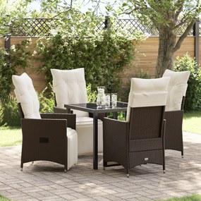 vidaXL Conjunto de Jantar de Jardim de 5 Peças com Almofadas Castanho Vime PE