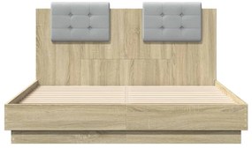 Estrutura cama c/ cabeceira/luzes LED 135x190cm carvalho sonoma