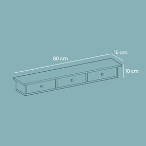 Prateleira suspensa com 3 gavetas 15 x 80 x 10 cm branco
