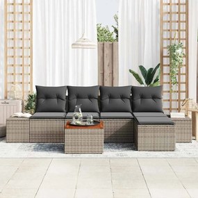 Conjunto de Sofá de Jardim com 6 Peças e Almofadas Cinzas em Poliratta