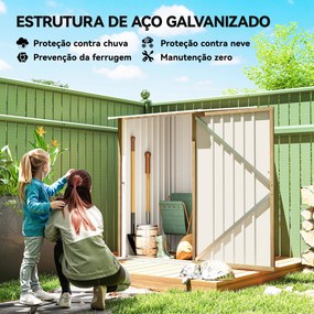 Abrigo de Jardim Metálica 0,92 m² 100x103x160 cm com 1 Porta e Fecho para Armazenamento de Ferramentas Castanho Claro