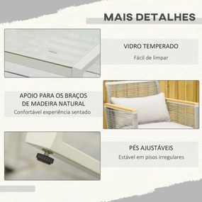 Conjunto de Móveis de Jardim Vime 4 Peças Sofá Duplo 2 Poltronas Individuais e Mesa de Centro com Vidro com Almofadas para Exterior Terraço Cinza