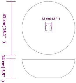 Lavatório de bancada redondo Φ41x14 cm cerâmica cinzento