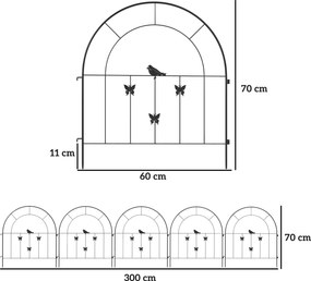 Vedações de Jardim Coimbra Preto – 300×70 cm – Metal e Painéis Modular