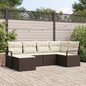 Conjunto de Sofá de Jardim vidaXL com Almofadas Castanho Vime Poly, So