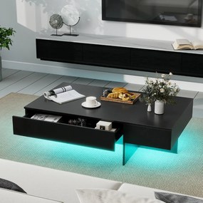 Mesa de centro  120 x 70 x 35 cm moderna com LED com 3 gavetas de arrumação, para sala de estar Preta