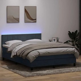 vidaXL Cama box spring c/ colchão e LED 140x220 cm veludo cinzento-escuro