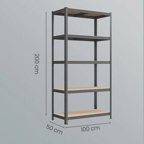 Conjunto de 2 estantes de armazenamento com 50 x 100 x 200 cm, cinzentas