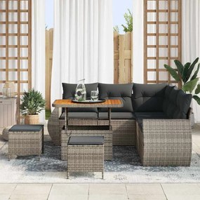 Conjunto de Sofás de Jardim vidaXL de 8 Peças com Almofadas Cinza Ratt