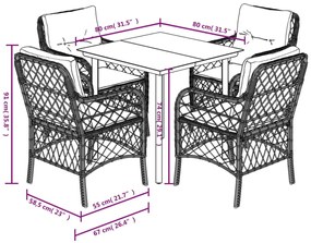 5 pcs conjunto de jantar p/ jardim c/ almofadões cinzento claro