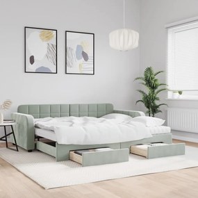 vidaXL Sofá-cama c/ gavetão e gavetas 90x190 cm veludo cinzento-claro