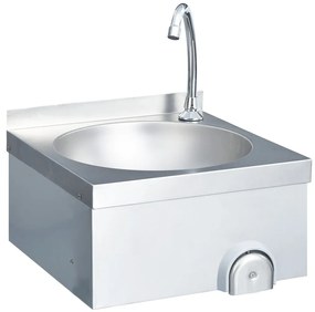 Lavatório com torneira aço inoxidável e dispensador de sabonete
