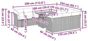11 pcs conjunto sofás de jardim c/ almofadões vime PE preto