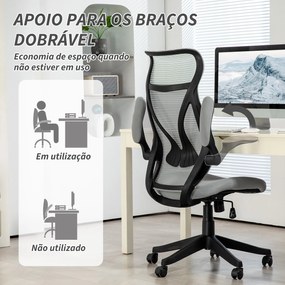 Cadeira de Escritório Giratória com Altura Ajustável Apoio para os Braços Dobráveis e Função Basculante 66x66x113-121 cm Cinza