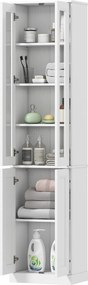 Móvel de casa de banho com 6 níveis 38 L x 26 P x 160 A cm, móvel de arrumação com 4 portas com fecho suave e prateleiras ajustáveis, branco
