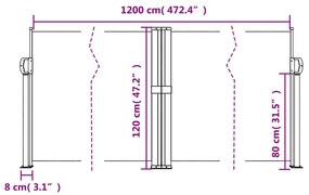 Toldo lateral retrátil 120x1200 cm castanho
