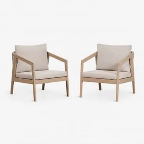 Pack De 2 Poltronas De Jardim Em Madeira De Acácia E Corda Trançada Kaela Marrom Acácia Claro & Tecido Castanho Areia - Sklum