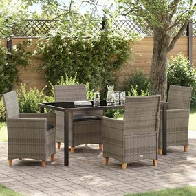 vidaXL Conjunto de Jantar de Jardim com 5 Peças e Almofadas - Cinza - Polyrattan
