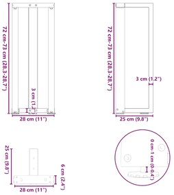 Pés de mesa de console em forma de T, 2 peças, preto, 25x28x(72-73) cm