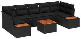vidaXL Conjunto de Sofá de Jardim 8 pcs Preto Rattan Sintético