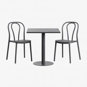Conjunto De Mesa Quadrada 70x70 Cm E 2 Cadeiras De Jardim Mizzi Cinza Grafito - Sklum