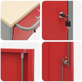 Armário de Ferramentas com Rodas e Fechadura Vermelha 75x45x85 cm Aço