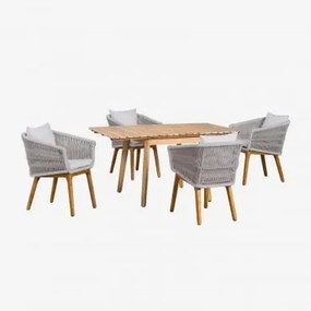 Conjunto De Mesa Extensível De Madeira (90-150x90 Cm) Naele E 4 Cadeiras De Jardim Barker Cinzento Glaciar - Sklum