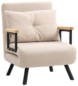 HOMCOM Poltrona Convertível em Cama Dobrável Poltrona 3 em 1 Convertível em Cama com Encosto Ajustável em 5 Níveis e Almofada Acolchoada para Escritório Sala de Estar Carga 120 kg 63x73x81 cm Bege
