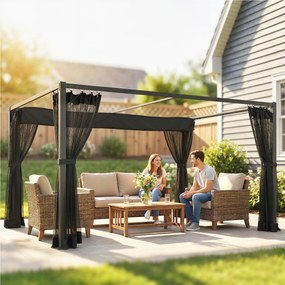 Pérgola de Jardim 3x4 m com Teto Retrátil e 4 Laterais em Rede UPF30+ Pérgola para Exterior Terraço Cinza