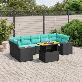 vidaXL 8 pcs conjunto de sofás p/ jardim c/ almofadões vime PE preto