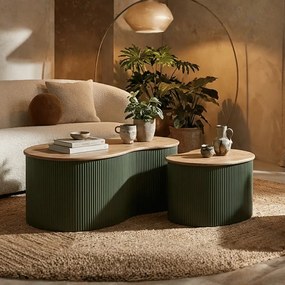 MESA DE CENTRO FRANKFURT CONJUNTO DE 2 PEÇAS 87X53X32-50X35X28 CM VERDE E CASTANHO