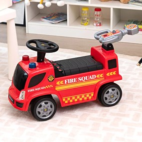 Andador Carro de bombeiros de brinquedo para crianças dos 18 aos 36 meses com função de bolha Música Sirene Carrinho de empurrar 82 x 82 x 45 cm Verme