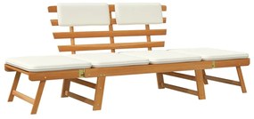 Banco de jardim + almofadões 2-em-1 190cm madeira acácia maciça