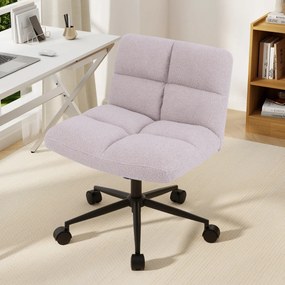 Cadeira giratória de escritório com pernas cruzadas, assento acolchoado, altura ajustável, sem braços, para quarto ou escritório, cinza