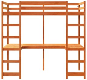 Cama alta sem colchão 80x200 cm pinho maciço castanho-mel