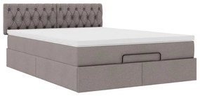 Cama Otomana com Colchão &amp; LEDs Taupe 140x200 cm Tecido