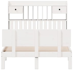 Cama com estante sem colchão 135x190 cm pinho maciço branco