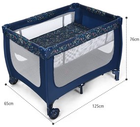 Berço dobrável e portátil para bebé com 2 rodas Centro de actividades 125 x 65 x 76 cm Azul