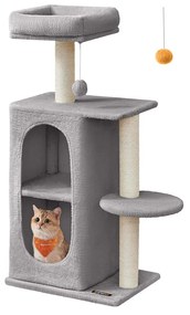 Árvore para gatos pequena com 2 cavernas e 1 plataforma cinza claro