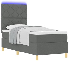 Cama Box Spring com Colchão &amp; LED Cinza Escuro 80x200 cm Tecido