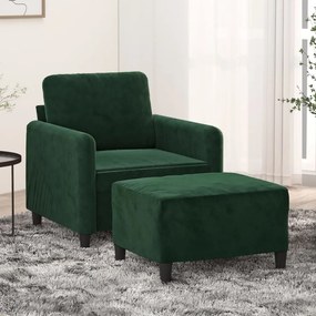 vidaXL Poltrona com apoio de pés 60 cm veludo verde-escuro