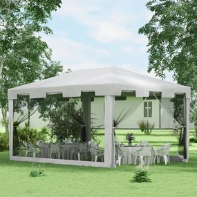 Tenda de Jardim 4x3 m Tenda Desmontável com 4 Mosqueteiras Laterais 2 Portas e 8 Orifícios de Drenagem Branco