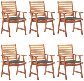 Cadeiras de jantar p/ jardim 6 pcs c/ almofadões acácia maciça