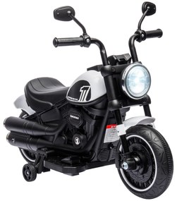 HOMCOM Motocicleta Elétrica para Crianças de 18-36 Meses com Bateria 6V Farol e Rodas Auxiliares Removíveis 76x42x57 cm Branca | Aosom Portugal