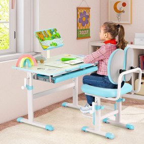 Conjunto de secretária e cadeira para crianças Mesa de estudo ajustável em altura com cadeira ergonómica Azul