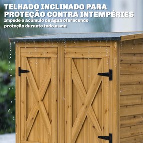 Abrigo de Jardim de Madeira 115x53x156 cm Armário Exterior para Ferramentas com Portas Duplas Castanho