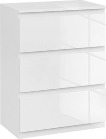 HOMCOM Cómoda com 3 Gavetas de Madeira Cómoda de Dormitório Cómoda Branca Estilo Moderno 55x34x75 cm Branco Brilhante | Aosom Portugal