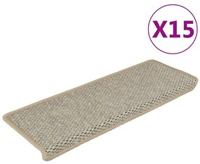 Tapetes escada adesivos aspeto sisal 15 pcs 65x21x4 cm verde